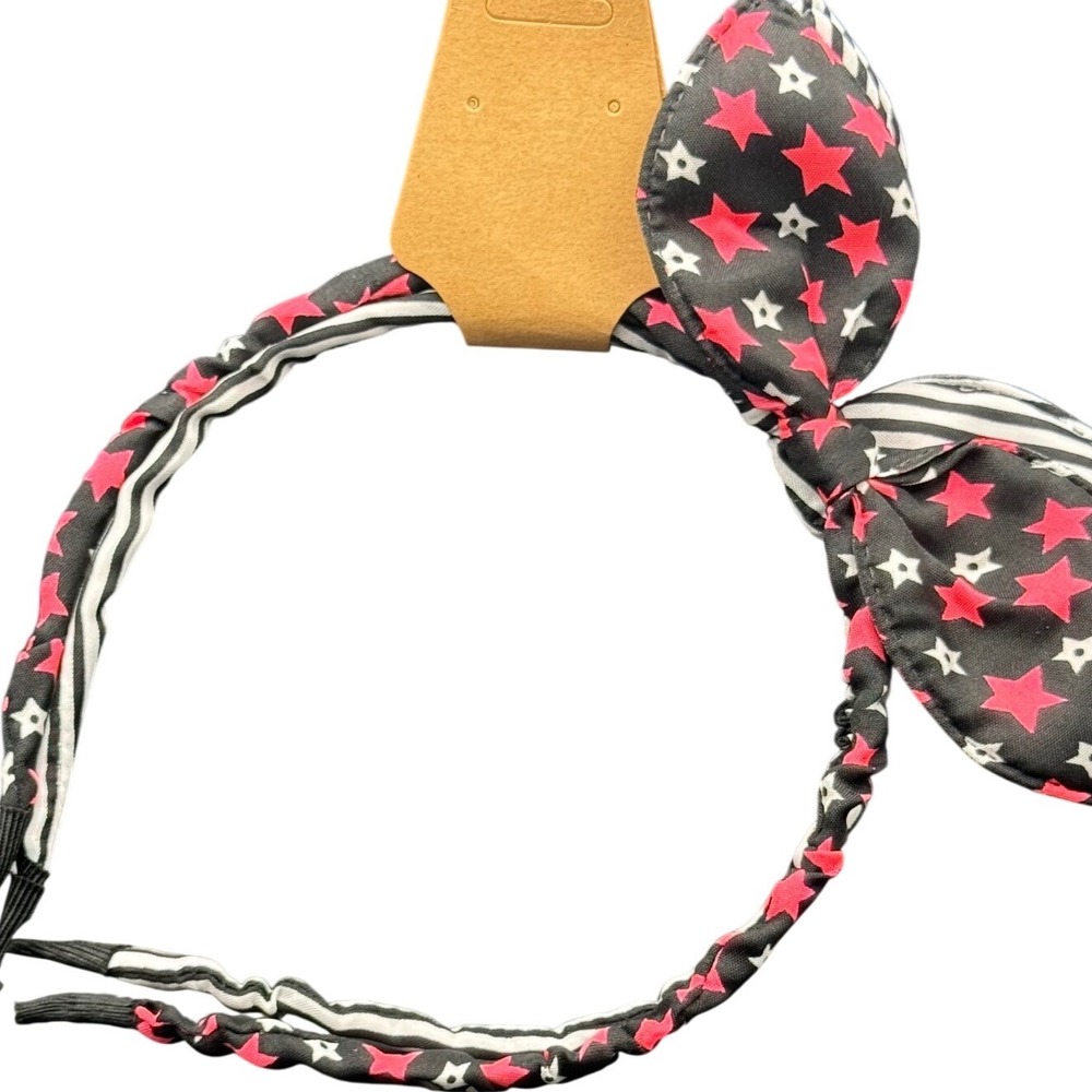 Girls Star and Stripe Bow Headband Black Pink White Stars Stripes Hair Accessory